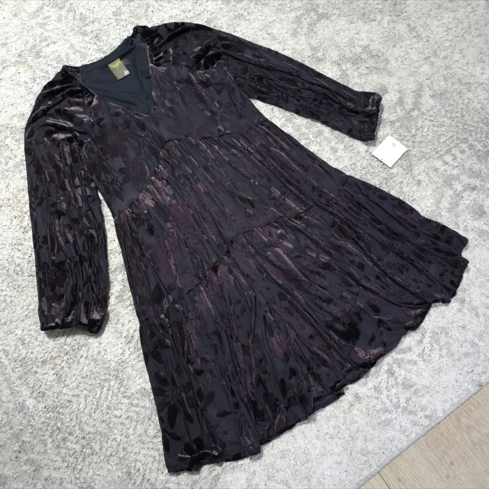 TAYLOR Velvet Burnout Tiered Babydoll Dress | Romantic Cocktail & Wedding Guest - Picture 8 of 15